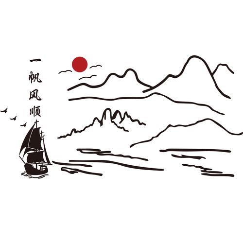 书房墙面装饰一帆风顺背景墙贴纸办公室文化墙客户接待室墙壁贴画