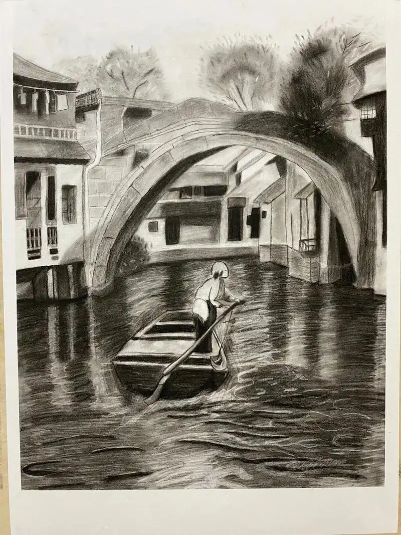 江南水乡素描作品,什么时候能再去一趟乌镇.#画画 #素描 # - 抖音