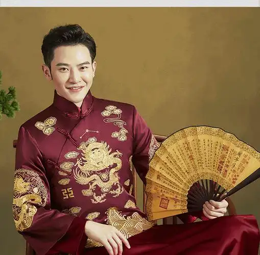 京选租男士秀禾服2022新郎男装龙凤褂中式结婚吴奇隆同款秀禾服m奇隆