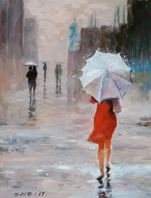 油画风景中的女子背影之美