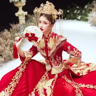 秀禾服新娘2021年新款结婚礼服中式婚纱凤冠霞帔嫁衣禾秀服女冬季