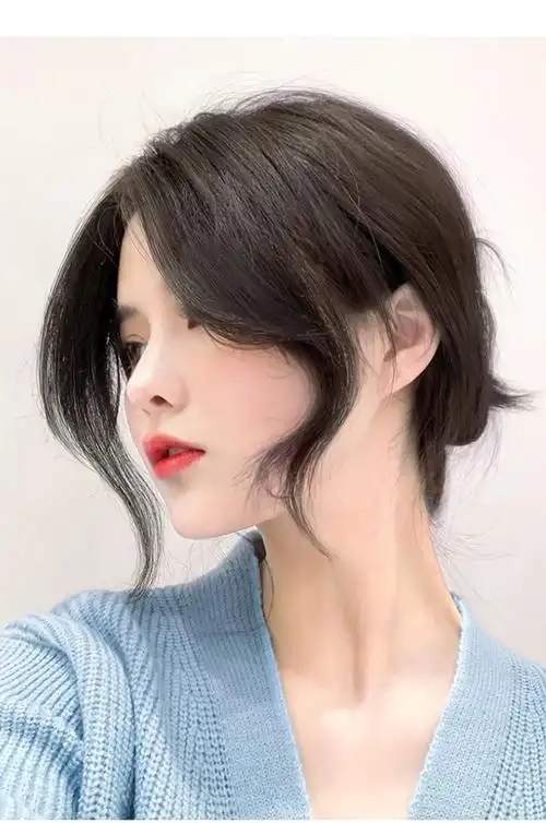 八字刘海假发片自然前额网红法式刘海假发发片无痕圆脸中分假刘海