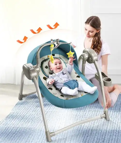 婴儿电动摇摇椅安抚椅宝宝摇篮床带娃睡觉摇床 二代旗舰版-靛石蓝【送