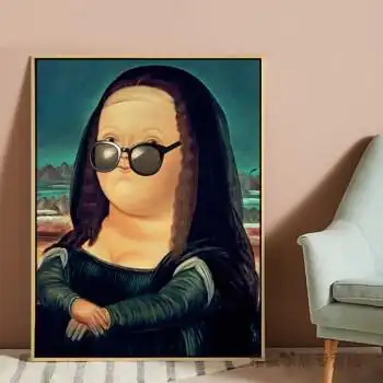 60q版肥胖版蒙娜丽莎挂画餐厅客厅创意壁画玄关酒店走廊过道装饰画
