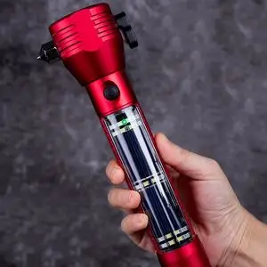 车用多功能消防手电筒太阳能声光爆闪报警器汽车载破窗应急可开票