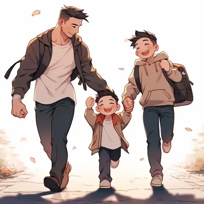 亲子漫画头像(爸爸和两个儿子)#漫画头像 #亲子头像 #一起 - 抖音