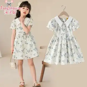 汤灵鼠女童连衣裙夏季新款时尚8岁女孩衣服夏季印花连衣裙儿童衣服女
