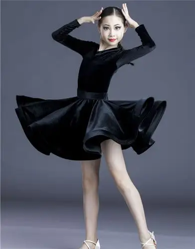 仙纳度 拉丁舞裙练功服女生连衣裙儿童大摆表演服装比赛服2020秋冬