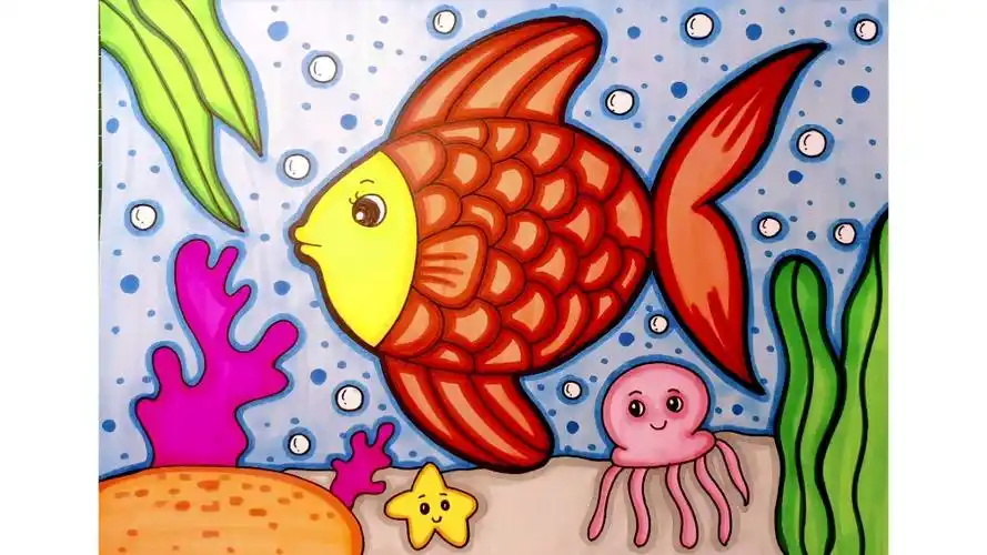 鱼儿游游儿童画#小鱼简笔画#海底世界创意画#马克笔儿童画_哔哩哔哩