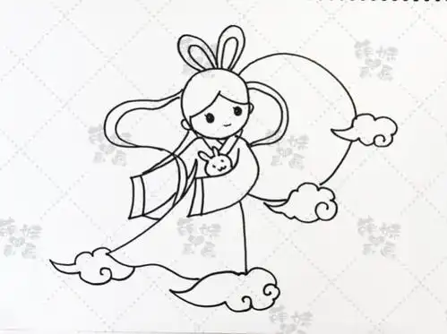 涂上漂亮的颜色,美丽的嫦娥姐姐就画好了!