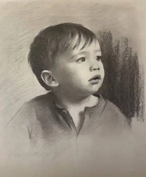 她的儿童肖像素描,都有着一双迷人的眼睛_abel