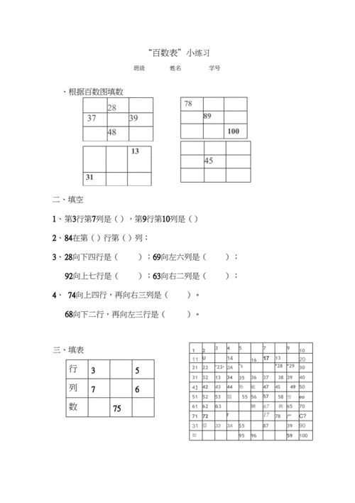完整版百数表练习题docx2页