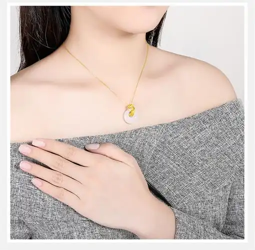 周六福黄金吊坠女天鹅足金吊坠和田玉母亲节挂件aaya043436