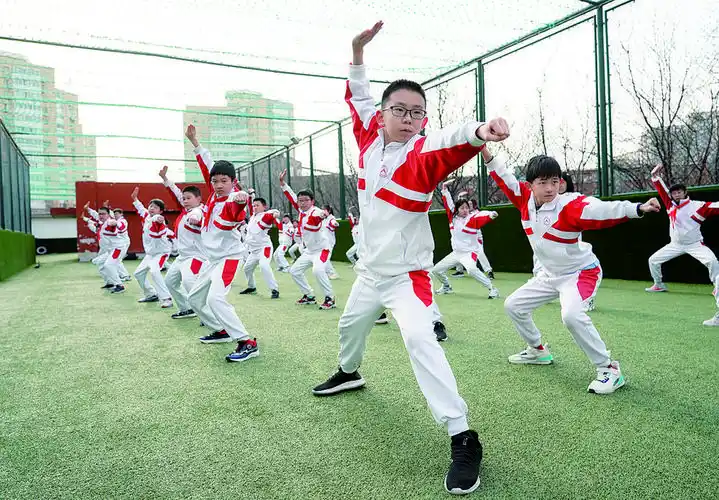 小学生们在体育课中进行武术练习增强体质 新华社发