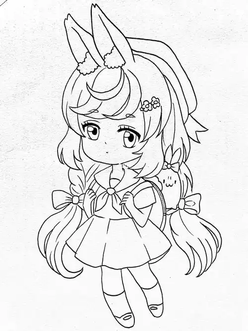 小兔女孩彩铅漫画人物q版简单儿童画