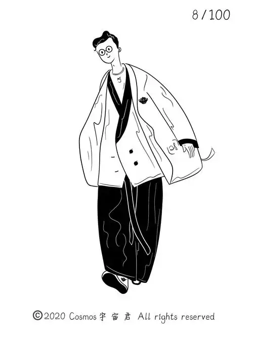 简约黑白线条风街拍人物插画