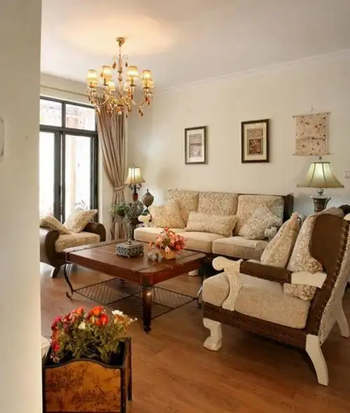 窗帘田园风格二居室客厅双人沙发装修效果图