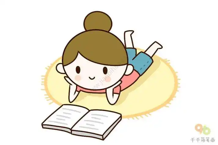 人物简笔画看书女孩动漫