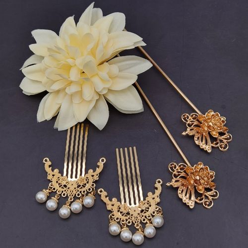 古装昙花蝴蝶制步钗明乒乓汉服插梳发簪绢花发饰