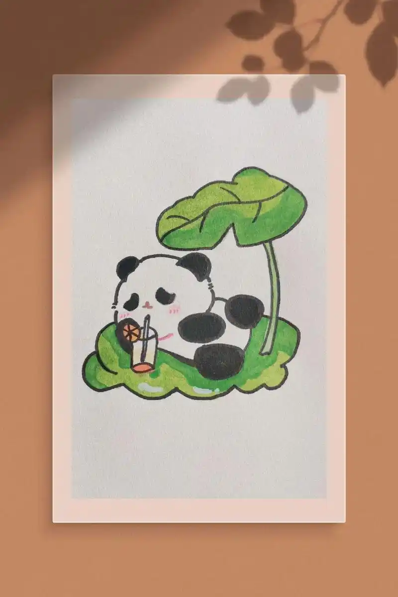 惬意的熊猫简笔画.人要学会和自己和解,两分看透三分释怀五分 - 抖音