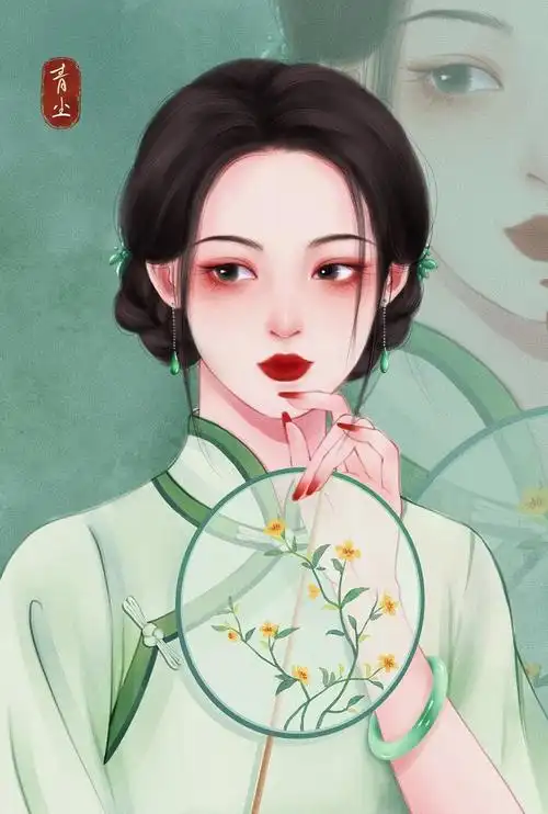 旗袍女子手绘插画by青尘
