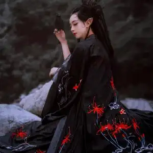 彼岸花齐腰胸襦裙吊带红魏晋风大袖衫改良古装对襟liushanshan