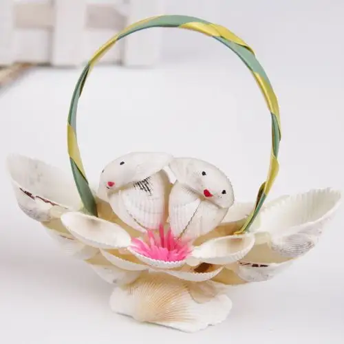 贝壳工艺品批发 供应 贝壳花篮 创意礼品批发