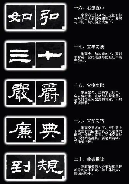 隶书结构技法口诀