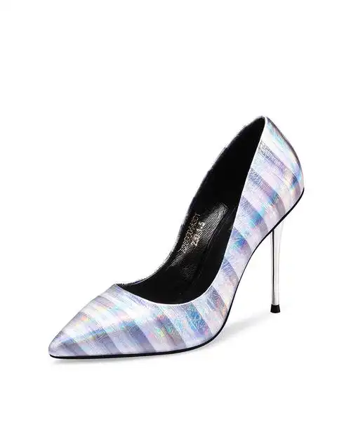 2016春季新款银紫色金属牛皮浅口单