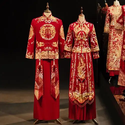 新郎新娘结婚礼服情侣_秀禾服2021年新款夏季中式婚礼服新娘新郎结婚