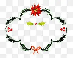 简单小清新植物点缀绿色花边边框,圣诞节花环节日png素材