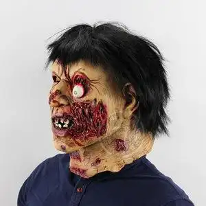 很恐怖黑发丧尸万圣节密室逃脱鬼屋整人道具吓人乳胶僵尸鬼面具超