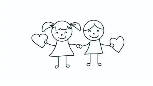 牵手简笔画画画简单画两个小人牵手的简笔画牵手火柴人简笔画法小人手