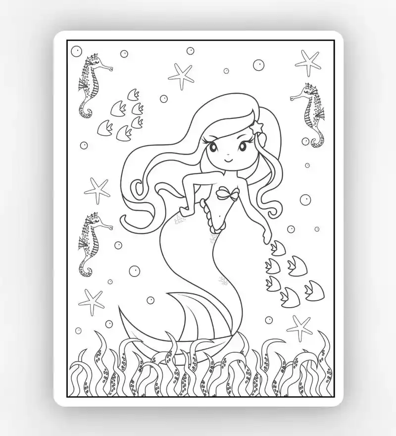 美人鱼涂色画素材  女孩喜欢的涂色画 #家长收藏 #手抄报  - 抖音