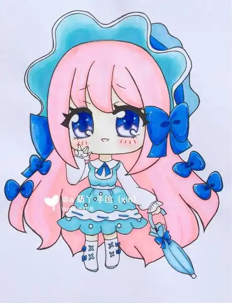 迷你世界q版人物手绘画线稿上色原创梦歌二创史迪仔,q版动漫人物绘画