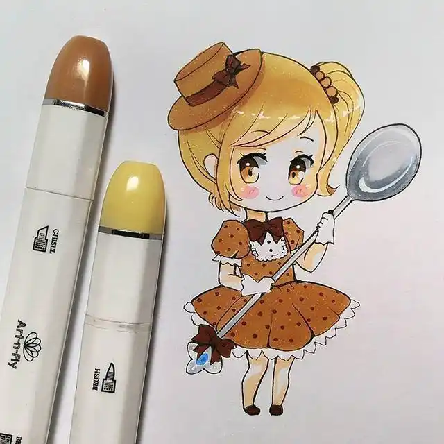 马克笔q版人物萌图简笔画,画一个可爱版的小姐姐