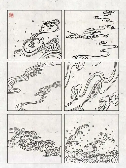 国风海浪画法线稿练习