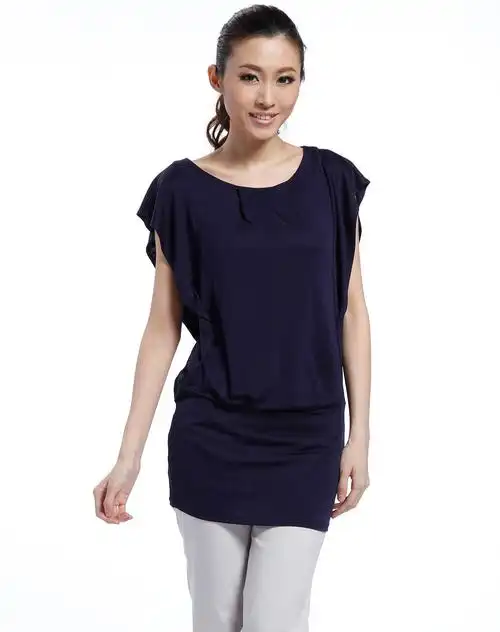 shesmiss 深蓝色短袖时尚长上衣