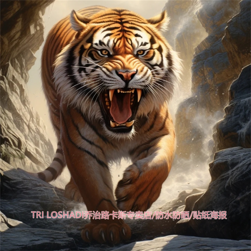 凶猛老虎墙贴画客厅玄关镇宅壁画自粘海报遮丑补洞贴猛虎门窗贴画