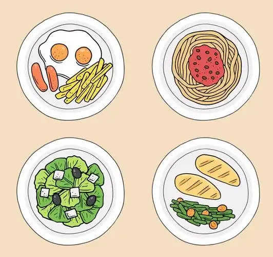 4款美味盘装菜品矢量素材