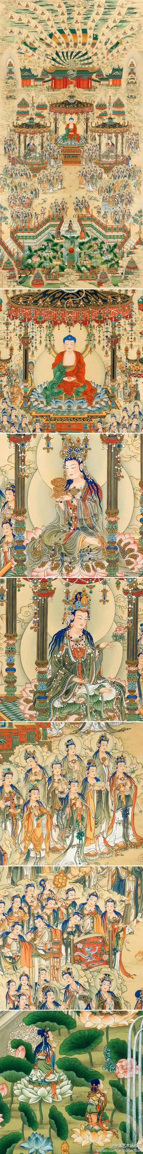 佛教美术#【 清 丁观鹏 《极乐世界庄严图》 】绢本设色,135×65cm