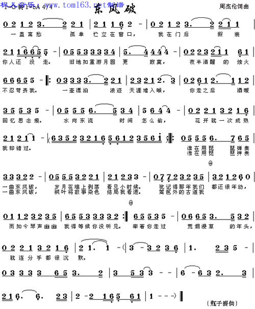 枫儿乐谱 乐谱库 流行歌曲歌谱 三字流行歌谱 >> 正文:东风破  原唱或