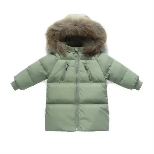 冬季新款儿童羽绒服男童中长款宝宝婴幼儿童装女童加厚大毛领外套