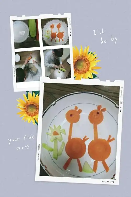 胡萝卜黄瓜拼出可爱的两只大鸵鸟.