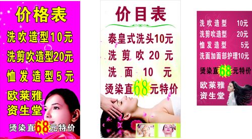 669海报印制展板素材748理发廊店价格价目表洗面