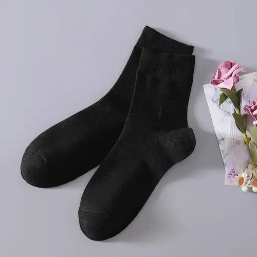 黑色男袜均码秋冬款羊毛棉袜子柔软舒适亲肤透气中筒袜休闲时尚保暖男