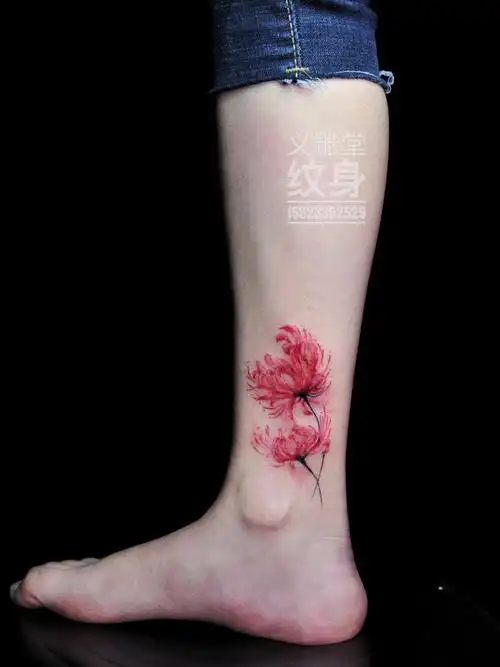 脚踝彼岸花纹身_纹身图案手稿图片_义雕堂 tattoo的纹身作品集