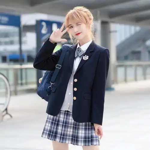原创jk制服加厚jk西装女款三粒扣西服春秋季制服外套 三扣灰色西服