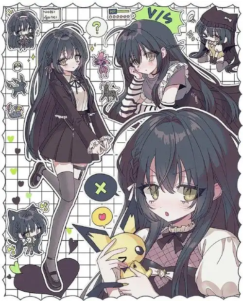 可爱的少女角色线稿 动漫人物插画及手绘参考 hnmhneu