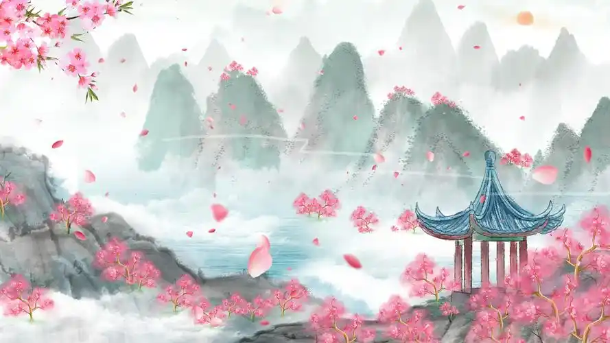 4k唯美中国风满山桃花美景视频背景ae模板桃花源记背景
